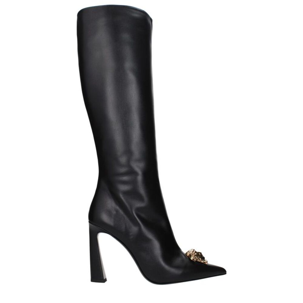 Versace Black Leather High Heel Women's Boots
